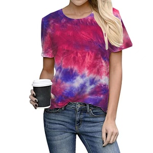 Wholesale Tie Dye T-<b>Shirt</b> For <b>Women</b> <b>Short</b> <b>Sleeve</b> Loose Fit Casual O-Neck Jersey Top Spring Summer Gray <b>White</b> Pattern Ladies Tees - Product Image 3