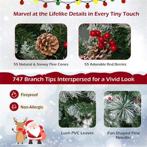 Albero di Natale Pre-Illuminato in PET da 180 cm con 55 Bacche Rosse e 55 Pigne, Luci Cambiabili, Facile da Montare per Casa/Ufficio/Feste - Product Image 5