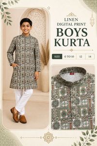 <b>Boys</b> <b>Kurta</b> Pajama Set Linen Digital Print Mandala Olive Rust Ethnic Festive Wear Kids Indian Clothing 0-14 Years Wholesale - Product Image 3