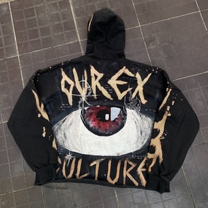 Nouveau sweat à capuche effet vieilli avec motif graphique cyber-gothique et imprimé grand œil au dos, teinture décolorée - Product Image 2