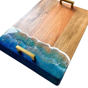 Plateau de service de cuisine élégant fait à la main Planche à découper de rivière avec bois d'acacia Résine Charcuterie Planche Epicay décorative - Product Image 2