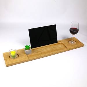 Plateau de rangement rectangulaire en bois avec découpes pour tablette, verre à vin, bougie – Design minimaliste, multifonctionnel, compatible lave-vaisselle, pour la cuisine - Product Image 1