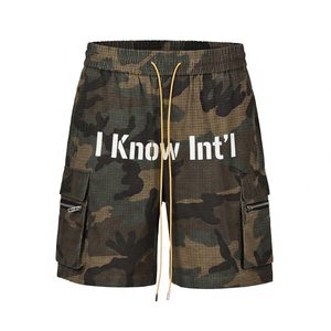 Shorts cargo camouflage Ripstop personnalisés pour hommes, streetwear, tactiques, multi-poches, fermeture éclair, shorts camouflage tendance, taille élastique, cordon de serrage - Product Image 5