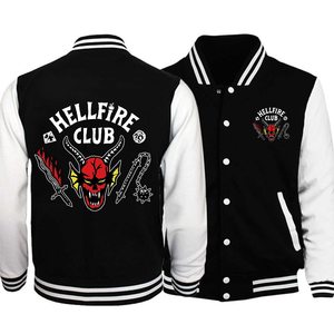 Club Varsity <b>Jacket</b> Black White Cotton Polyester <b>Punk</b> Style Turn-down Collar Regular Sleeve Printed Logo Front - Product Image 4