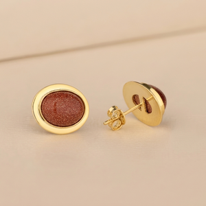 925 Sterling <b>Silver</b> 18K Gold Vermeil Dainty Bohemian 10x8mm Oval Sunstone Stud <b>Earrings</b> Women's Party Mom Gift - Product Image 1