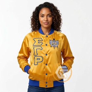 Veste universitaire personnalisée Sigma Gamma Rho en satin brodé matelassé imperméable coupe-vent à séchage rapide de haute qualité - Product Image 2