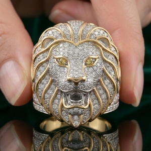 RCK Global Lion Face Hip Hop Rose <b>Gold</b> Plated 925 Sterling Silver VVS1 Moissanite Iced <b>Cocktail</b> Statement Band Unisex Custom - Product Image 3