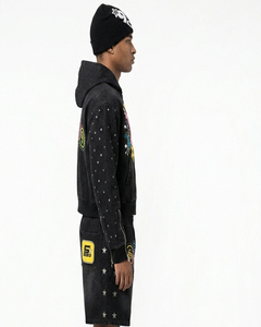Men's Oversized Hooded Sweatshirt Black <b>Star</b> Print Streetwear Cotton French Terry Regular Fit Pocket <b>Design</b> Winter Wear - Product Image 3