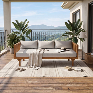 Modern Semi <b>Outdoor</b> Teak Wood Lounge <b>Sofa</b> for Resort Balcony Terrace Patio - Product Image 1