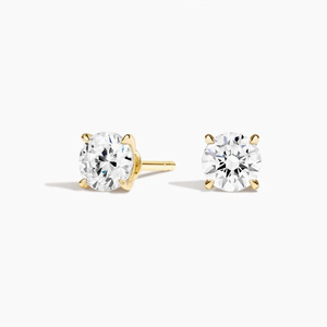 Boucles d'oreilles clous en or jaune avec diamants ronds taille brillant, cultivés en laboratoire, couleur G, classiques pour femme, à porter au quotidien - Product Image 3
