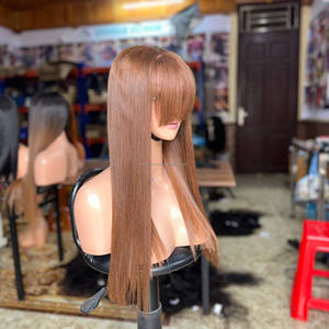 <b>Silky</b> Straight Human Hair Lace Front Wigs with Bangs Vietnamese Raw Hair Bone Straight Fringe Wig Style - Product Image 1