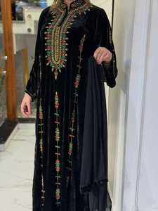 Women's Maroon Velvet Hand Beaded Floor Length <b>Kaftan</b> High Neck Long Sleeve <b>Plus</b> <b>Size</b> Lightweight Modest Dress Middle East Style - Product Image 4
