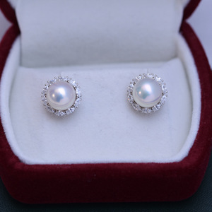 Freshwater 7-8MM S925 Women's Simple <b>Stud</b> Earrings Strong Light Fine Flaws Double Beads Wholesale - Product Image 4
