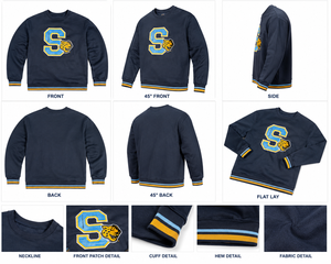 Sudadera de cuello redondo para mujer de Southern University con logo de la letra S bordado, ribete azul y dorado, corte regular, 100% algodón. - Product Image 6
