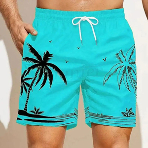 Short de bain pour homme à imprimé palmiers, taille élastique avec cordon de serrage, séchage rapide, décontracté, pour l'été et la plage - Product Image 6