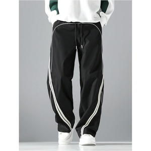 <b>Men's</b> <b>Black</b> Sweatpants Elastic Waist Drawstring Side Stripe Casual Loose Fit Breathable Knitted <b>Pants</b> Spring Wear - Product Image 4