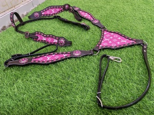 2026 Más Vendido: Conjunto de Brida Estilo Western de Cuero Rosa Hecho a Mano con Detalles Estampados y de Cuentas, Tallas Personalizadas - Product Image 3