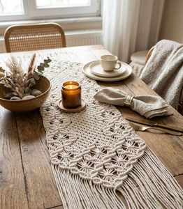 Stylish Long White Macrame <b>Placemat</b> Perfect for Coffee <b>Table</b> Styling and Everyday <b>Dining</b> Protection <b>Table</b> Runners From India - Product Image 6