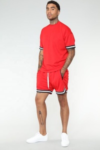 Ropa deportiva para hombre, conjunto de camisetas y pantalones cortos a la moda con rayas laterales, conjunto de dos piezas en blanco, chándal, venta al por mayor - Product Image 5