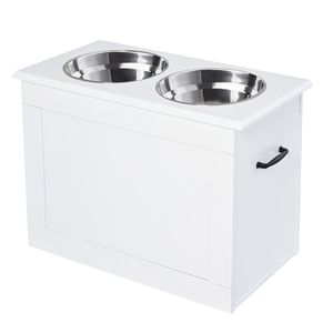 Stazione da pranzo per animali domestici rialzata bianca con ciotole in acciaio per alimenti per grandi cuccioli e mangiatoie e ciotole per animali domestici - Product Image 1