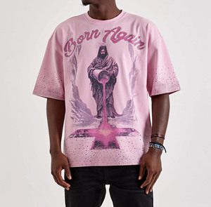 Camiseta Gráfica Oversize de Estilo Vintage para Hombre, Rosa, Manga Corta, Estilo Urbano, de Algodón Estampado - Product Image 2