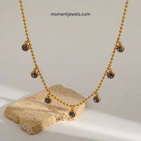 Collier pendentif en zircon en acier inoxydable plaqué or avec chaîne perlée pour femme, idéal pour le quotidien ou comme cadeau