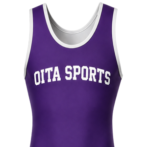 Combinaison de lutte sublimée pour homme, violet et noir, en polyester, sans manches, pour entraînement, compétition et matchs - Product Image 4