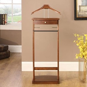 Porte-manteau autoportant en bois massif avec 1 patère à crochets, 1 étagère et tiroir, design traditionnel pour entrée et salon - Product Image 1
