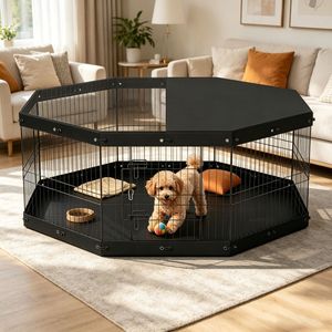 Recinto per Animali Domestici in Acciaio Impermeabile, Box Esterno con Cancello, Gabbia per Animali Domestici da Soggiorno con Chiusura a Bottone, Motivo Animale per Maiali - Product Image 1
