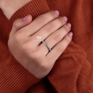 Anillo de Boda de Diamantes Cultivados en Laboratorio con Engaste Pavé de Oro de 14K, Media Eternidad, Joyería Nupcial a Juego, Fabricante y Proveedor Personalizado - Product Image 5