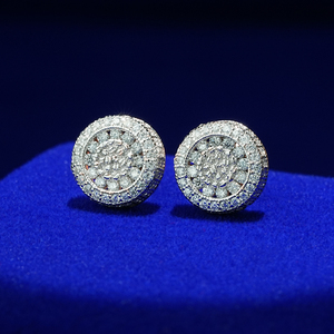 Mens <b>Moissanite</b> Round Stud <b>Earrings</b> 925 Silver Iced Out Diamond Cluster <b>Earrings</b> Halo Design Luxury Fashion Gifts for Mens Women - Product Image 3