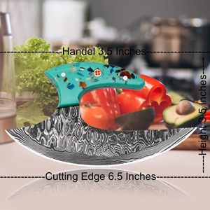 Cuchillo Ulu de Sheikh Enterprises, Acero de Damasco de 2 mm, Mango de Madera de Pakka con Resina, Punta de Gota, DIY OEM/ODM, Cuchillo de Cocina para Picar y Preparar Alimentos - Product Image 3