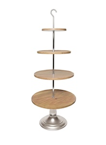 Support à cupcakes rustique à 4 étages en bois avec base en métal et crochet suspendu pour la présentation de desserts lors de mariages et de fêtes - Product Image 3