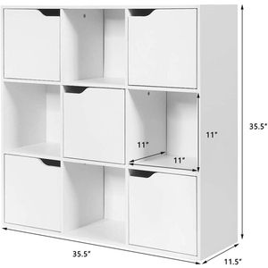 Libreria Organizzatore Contemporanea Bianca a 9 Cubi in Acciaio con Armadietti Chiusi e Scomparti Aperti, Design a 3 Livelli - Product Image 3