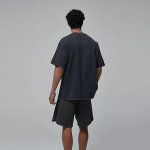 T-shirt Homme Oversize Lavé en Gros 100% Coton Tricoté Lourd 280g Écologique Vierge Vintage Effet Acide Col Rond Manches Courtes - Product Image 3