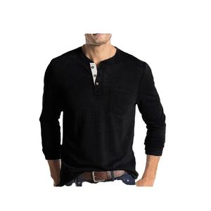 เสื้อยืดแขนยาวผู้ชายสีดำ คอเฮนลีย์ ติดกระดุม ผ้าเนื้อนุ่ม ระบายอากาศได้ดี น้ำหนักเบา ใส่ได้ทุกวัน ผ้าฝ้าย 100% แห้งเร็ว - Product Image 2