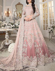 Elegant Pink Embroidered Lehenga Choli Floor-Length Traditional Indian Pakistani Wedding <b>Dress</b> Women Formal Evening Wear - Product Image 5