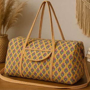 Bolsa de Viaje de Gran Capacidad con Estampado Floral Amarillo, Bolsa de Lona con Cierre de Cremallera para Compras y Vacaciones - Product Image 6