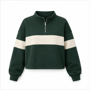 Sudadera Corta Moderna para Mujer Forest Olive, Personalizable, de Dos Tonos, en Algodón Orgánico, con Cierre de Media Cremallera, WHZCROP-0006 - Product Image 1