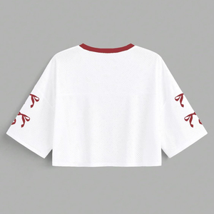 Maillot de football rose à col en V en maille pour femme, coupe ample, manches courtes, numéro 99, imprimé étoile, respirant, style sportif, printemps-été - Product Image 5