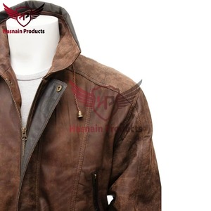 Chaqueta Parka de Cuero Marrón Auténtico para Hombre, con Capucha, Abrigo Cálido de Invierno, Cortavientos de Piel de Vacuno de Longitud Media, Bolsillos Cargo, Estilo Clásico Personalizado - Product Image 2