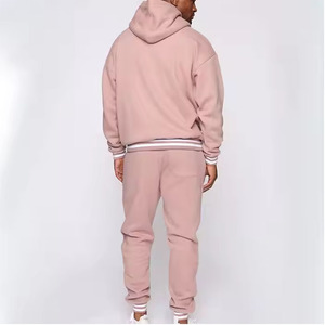 Ensemble de survêtement rose à capuche pour homme, couleur unie, décontracté, pantalon de survêtement long avec poches latérales, 100 % coton, pour l'automne - Product Image 5