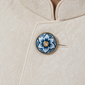 Botones de Lujo Personalizados de Latón con Esmalte Jaipur Meenakari, Diseño de Flor Azul Índigo y Cristal Polki para Traje Sherwani de Hombre - Product Image 3