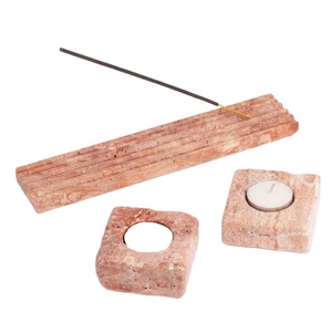 Travertine ที่วางเทียนสแต็กทรงสี่เหลี่ยมสำหรับวางบนโต๊ะหินสำเนียงศิลปะแบบเรียบง่ายทันสมัยทำด้วยมือ - Product Image 1