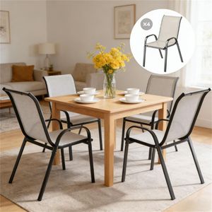 Set di 4 Sedie da Pranzo Beige per Esterni con Schienale, Ideali per Terrazze e Giardini - Product Image 1