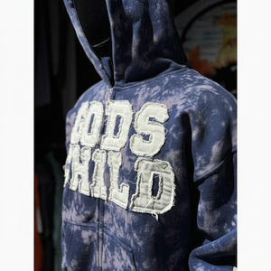 OEM Custom Man <b>Embroidery</b> Applique Distressed Zip up Acid Wash Sweatpants and Hoodies <b>Sets</b> Flared Tracksuits for Men - Product Image 5