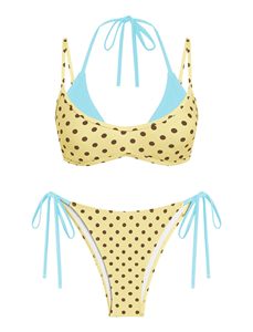 Ensemble de maillots de bain pour femmes, bikini à col halter, maillot de bain bicolore, logo personnalisé OEM - Product Image 2