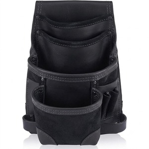 100% <b>Leather</b> <b>Tool</b> Pouch Multi Pocket Waist Bag Open Top Utility Belt Carrier for <b>Working</b> Professionals - Product Image 2