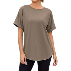 T-shirts à manches courtes et col rond pour femmes, couleur café, style décontracté tendance pour l'été, personnalisables avec logo imprimé sur toile vierge - Product Image 2