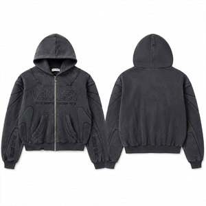 Sweat à capuche oversize zippé pour homme, motif lettres en relief, en coton French Terry, style décontracté, collection automne - Product Image 1